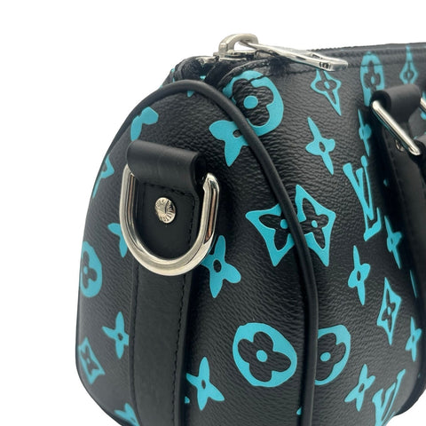 【中古】 LOUIS VUITTON ルイ・ヴィトン KEEPALL25 キーポル25 ショルダーバッグ ICチップ ブラック/ブルー系 キャンバス 中古  USED バッグ