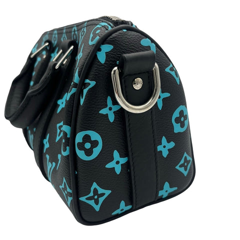 【中古】 LOUIS VUITTON ルイ・ヴィトン KEEPALL25 キーポル25 ショルダーバッグ ICチップ ブラック/ブルー系 キャンバス 中古  USED バッグ