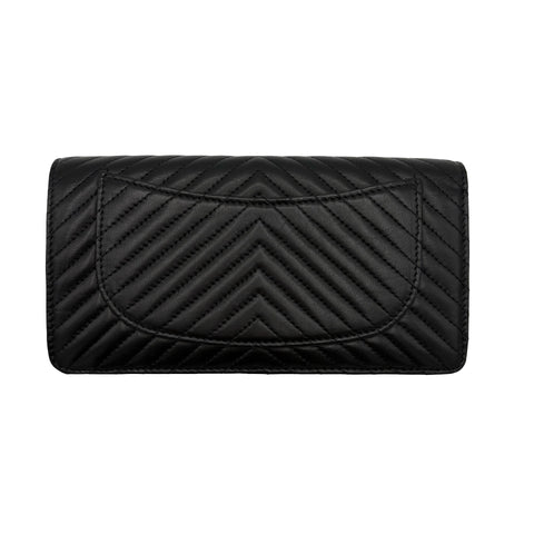 [Pre-owned] CHANEL So Black V-Stitch Long Wallet, Black Lambskin, Pre-owned