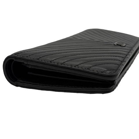 [Pre-owned] CHANEL So Black V-Stitch Long Wallet, Black Lambskin, Pre-owned