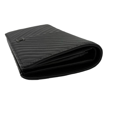 [Pre-owned] CHANEL So Black V-Stitch Long Wallet, Black Lambskin, Pre-owned