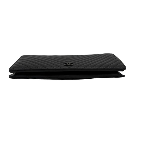 [Pre-owned] CHANEL So Black V-Stitch Long Wallet, Black Lambskin, Pre-owned