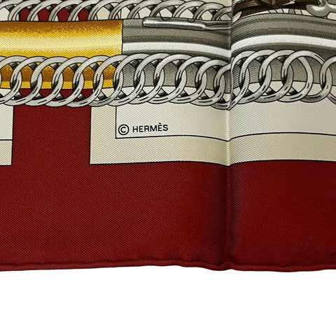 【新品未使用】 Hermes エルメス カレ90《弓形連結》 小物 ルージュ・キュイ / グレージュ / アルザン シルク100% 新品未使用 2025春夏コレクション