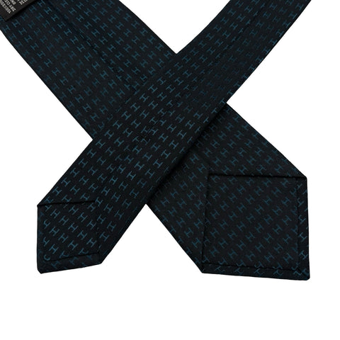 【新品未使用】 Hermes エルメス ネクタイ H織りタイ ファソネ H 小物 ブラック×ブルー系 シルク100% 新品未使用