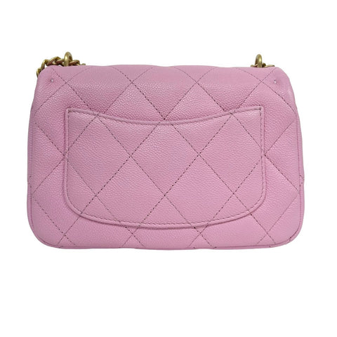 【Usado】 CHANEL Chanel MINI MATELASSÉ Mini Matelassé con herrajes de corazón, bolso con solapa, bandolera, número de serie aleatorio (2021~), rosa, piel de caviar, bolso usado.