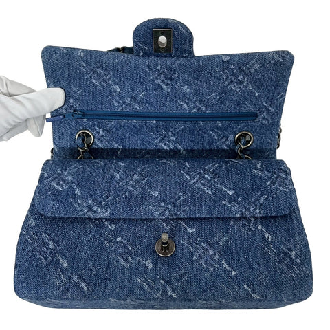【中古】 CHANEL シャネル WFLAP SHOULDERBAG Wフラップ ショルダーバッグ 28番台(2019年) ブルー DENIM 中古 ダブルフラップ バッグ
