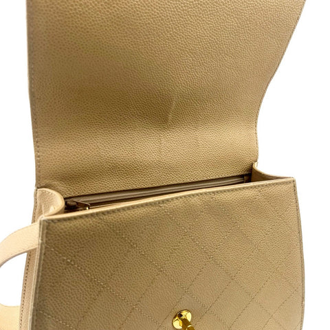 【中古】 CHANEL シャネル MATELASSE HANDBAG マトラッセハンドバッグ ショルダーバッグ 5番台(1999-2000年) ベージュ系 キャビアスキン ヴィンテージ 中古 USED バッグ