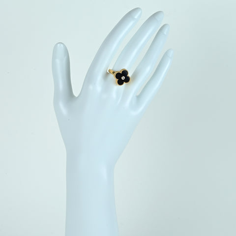 【Usado】Van Cleef & Arpels K18YG VINTAGE ALHAMBRA Anillo de ónix y diamantes #47 con caja y tarjeta, 5.3g