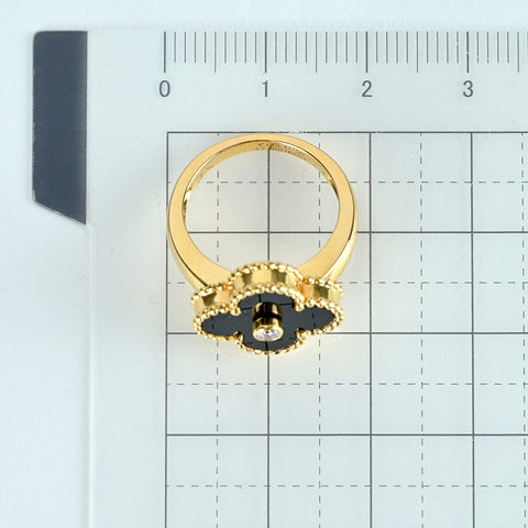 【Usado】Van Cleef & Arpels K18YG VINTAGE ALHAMBRA Anillo de ónix y diamantes #47 con caja y tarjeta, 5.3g
