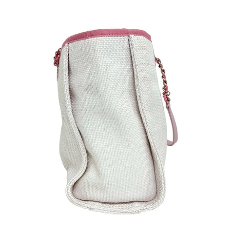 【Excelente estado】 CHANEL Deauville Tote Bag, línea 21 (2015-2016), blanco/rosa, lona/cuero, seminuevo, bolso.