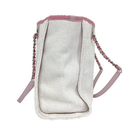 【Excelente estado】 CHANEL Deauville Tote Bag, línea 21 (2015-2016), blanco/rosa, lona/cuero, seminuevo, bolso.