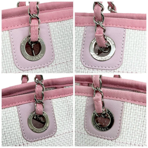 【Excelente estado】 CHANEL Deauville Tote Bag, línea 21 (2015-2016), blanco/rosa, lona/cuero, seminuevo, bolso.