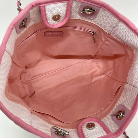 【Excelente estado】 CHANEL Deauville Tote Bag, línea 21 (2015-2016), blanco/rosa, lona/cuero, seminuevo, bolso.