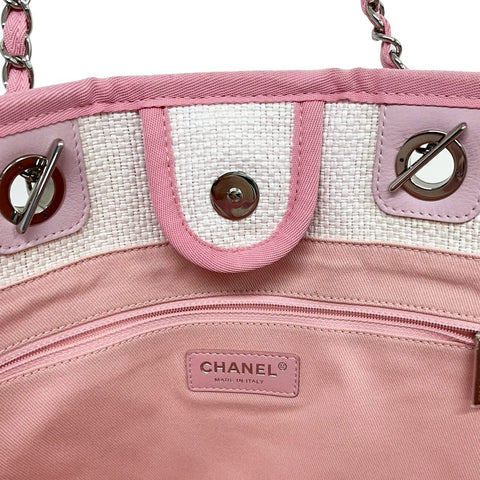 【Excelente estado】 CHANEL Deauville Tote Bag, línea 21 (2015-2016), blanco/rosa, lona/cuero, seminuevo, bolso.