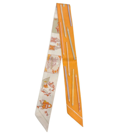 [Nuevo sin usar] Hermes Twilly <¡Saca tus lápices de colores!/Carré Libre> Accesorios Mandarín/Vert Amande/Amarillo 100% Seda Nuevo 100% SEDA