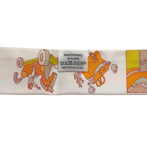 [Nuevo sin usar] Hermes Twilly <¡Saca tus lápices de colores!/Carré Libre> Accesorios Mandarín/Vert Amande/Amarillo 100% Seda Nuevo 100% SEDA
