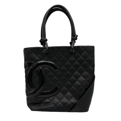 [Pre-owned] CHANEL Cambon Line Tote Bag, 10-Series (2005-2006), Black Lambskin, Used Bag