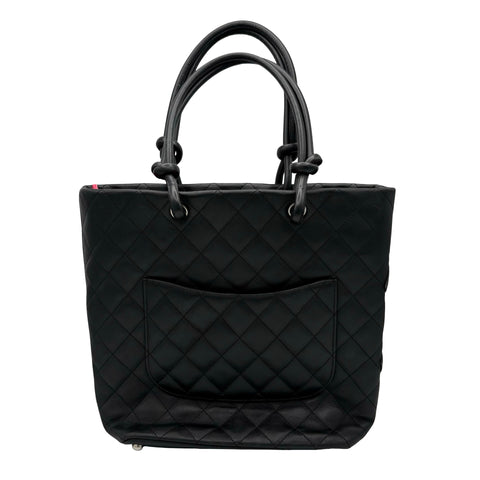[Pre-owned] CHANEL Cambon Line Tote Bag, 10-Series (2005-2006), Black Lambskin, Used Bag
