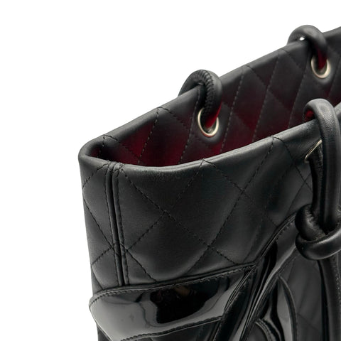 [Pre-owned] CHANEL Cambon Line Tote Bag, 10-Series (2005-2006), Black Lambskin, Used Bag