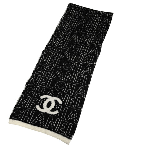 [Pre-owned] CHANEL Muffler Accessory Black x White 52% Cashmere 35% Wool 13% Silk