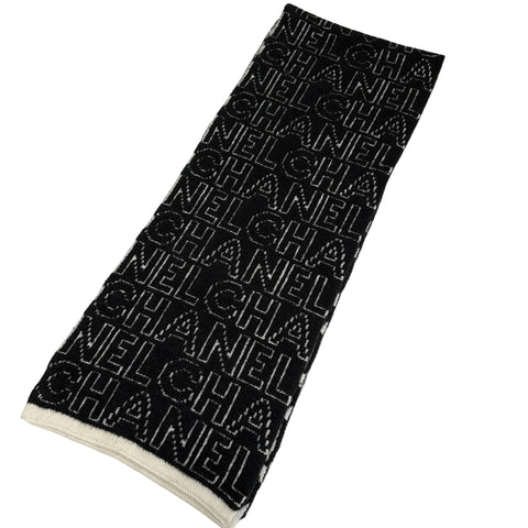 [Pre-owned] CHANEL Muffler Accessory Black x White 52% Cashmere 35% Wool 13% Silk