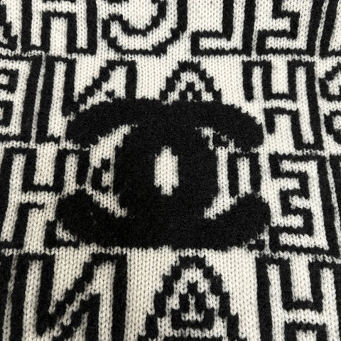 [Pre-owned] CHANEL Muffler Accessory Black x White 52% Cashmere 35% Wool 13% Silk