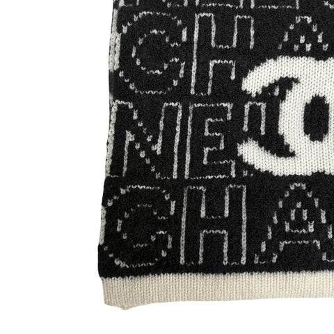 [Pre-owned] CHANEL Muffler Accessory Black x White 52% Cashmere 35% Wool 13% Silk