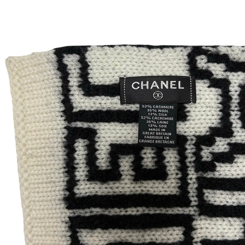 [Pre-owned] CHANEL Muffler Accessory Black x White 52% Cashmere 35% Wool 13% Silk