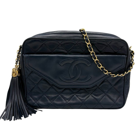 【中古】 CHANEL シャネル COCOMARK SHOULDER BAG フリンジタッセルチャームショルダーバッグ  1番台(2013年） ネイビー ラムスキン 中古 USED バッグ