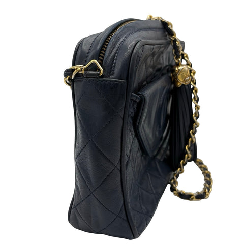 【中古】 CHANEL シャネル COCOMARK SHOULDER BAG フリンジタッセルチャームショルダーバッグ  1番台(2013年） ネイビー ラムスキン 中古 USED バッグ