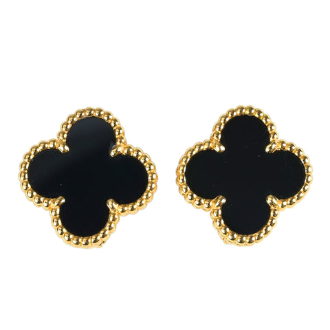 [Pre-owned] Van Cleef & Arpels 18K Yellow Gold Vintage Alhambra Onyx Earrings