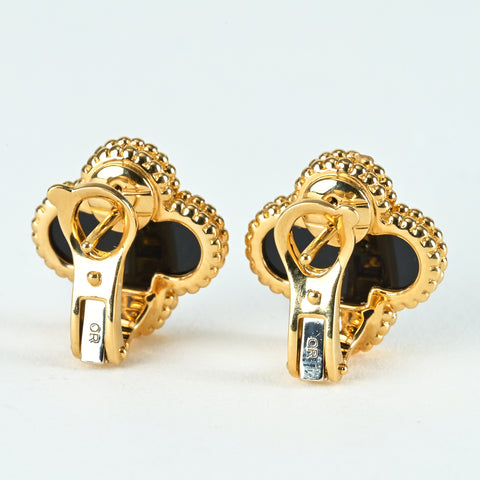 [Pre-owned] Van Cleef & Arpels 18K Yellow Gold Vintage Alhambra Onyx Earrings