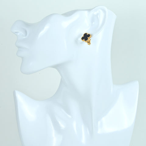 [Pre-owned] Van Cleef & Arpels 18K Yellow Gold Vintage Alhambra Onyx Earrings