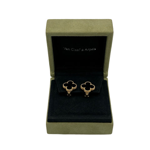 [Pre-owned] Van Cleef & Arpels 18K Yellow Gold Vintage Alhambra Onyx Earrings