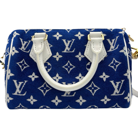 [Pre-owned] LOUIS VUITTON Speedy Bandoulière 20 (M20751) Shoulder Bag, Blue Jacquard Velvet, with IC Chip (2021 onwards), USED Bag