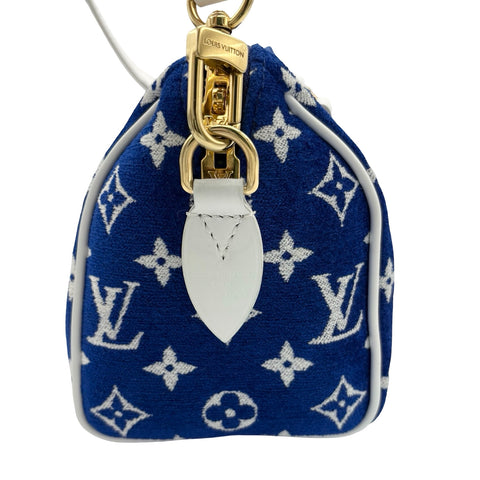 [Pre-owned] LOUIS VUITTON Speedy Bandoulière 20 (M20751) Shoulder Bag, Blue Jacquard Velvet, with IC Chip (2021 onwards), USED Bag