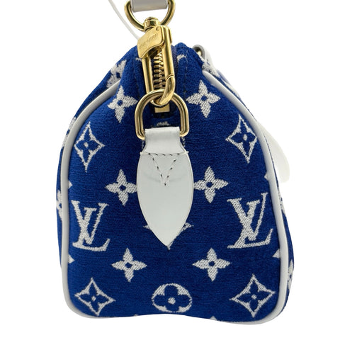 [Pre-owned] LOUIS VUITTON Speedy Bandoulière 20 (M20751) Shoulder Bag, Blue Jacquard Velvet, with IC Chip (2021 onwards), USED Bag