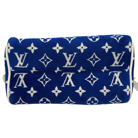 [Pre-owned] LOUIS VUITTON Speedy Bandoulière 20 (M20751) Shoulder Bag, Blue Jacquard Velvet, with IC Chip (2021 onwards), USED Bag