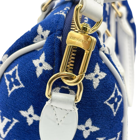 [Pre-owned] LOUIS VUITTON Speedy Bandoulière 20 (M20751) Shoulder Bag, Blue Jacquard Velvet, with IC Chip (2021 onwards), USED Bag