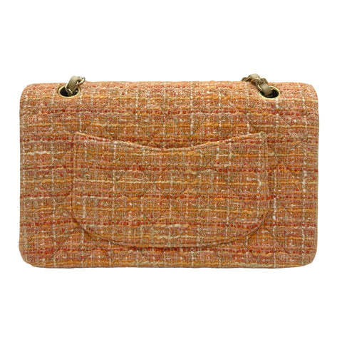 [Pre-owned] CHANEL Matelasse Tweed Double Flap Shoulder Bag, 10-series (2006), Orange Tweed, Used Bag