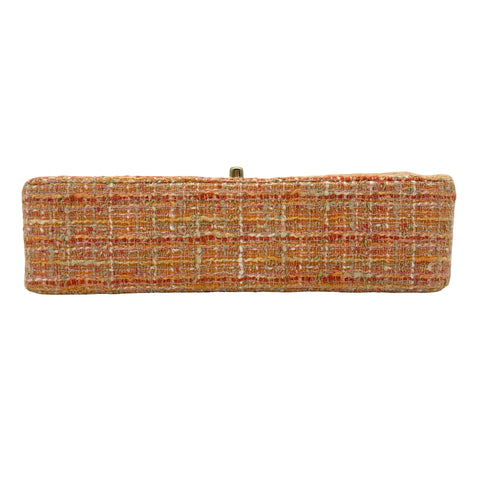 [Pre-owned] CHANEL Matelasse Tweed Double Flap Shoulder Bag, 10-series (2006), Orange Tweed, Used Bag