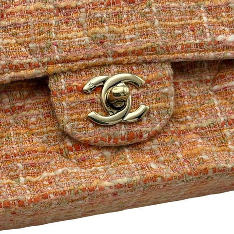 [Pre-owned] CHANEL Matelasse Tweed Double Flap Shoulder Bag, 10-series (2006), Orange Tweed, Used Bag