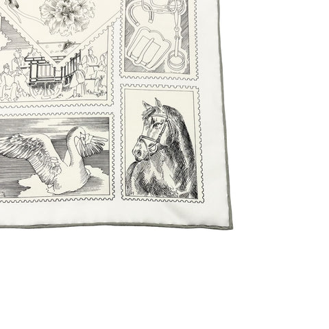 【Brand New】 Hermes Carré 90 "Philatélie Faubourg" 2025 Spring/Summer Collection Scarf Accessory Gray/Parchemin/White 100% Silk Brand New SILK 100%