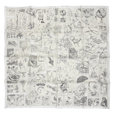 【Brand New】 Hermes Carré 90 "Philatélie Faubourg" 2025 Spring/Summer Collection Scarf Accessory Gray/Parchemin/White 100% Silk Brand New SILK 100%