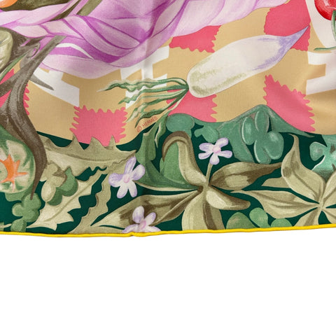[Brand New] Hermes Carre 90 "Carré en Boucle" Spring/Summer 2025 Collection Scarf Accessory Green / Yellow / Mauve 100% Silk Brand New SILK 100%