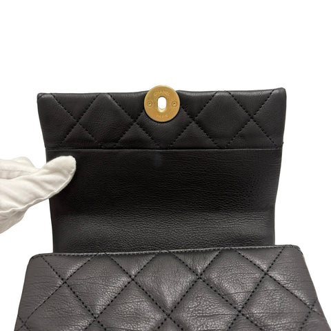 【中古】 CHANEL シャネル MATELASSE  マトラッセチェーンショルダー ショルダーバッグ 28番台(2019年) BLACK レザー 中古 USED バッグ