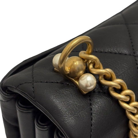 【中古】 CHANEL シャネル MATELASSE  マトラッセチェーンショルダー ショルダーバッグ 28番台(2019年) BLACK レザー 中古 USED バッグ