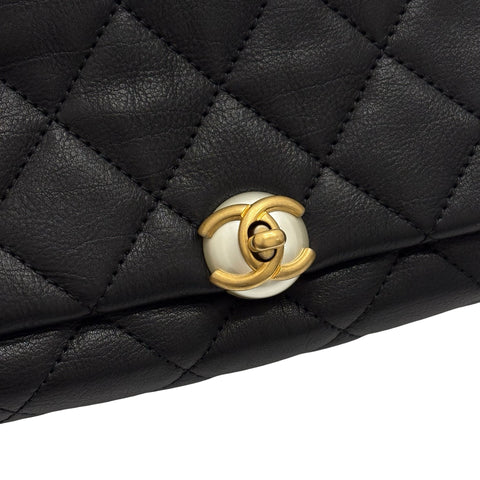 【中古】 CHANEL シャネル MATELASSE  マトラッセチェーンショルダー ショルダーバッグ 28番台(2019年) BLACK レザー 中古 USED バッグ