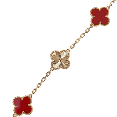 [Unused] Van Cleef & Arpels 18K Rose Gold Vintage Alhambra Bracelet, 5 Motifs, Carnelian, 14.4g