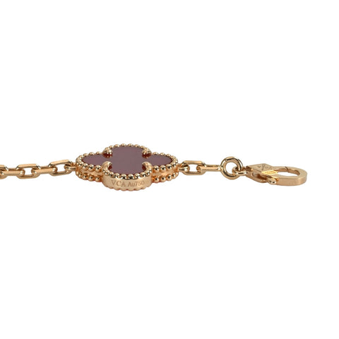 [Unused] Van Cleef & Arpels 18K Rose Gold Vintage Alhambra Bracelet, 5 Motifs, Carnelian, 14.4g